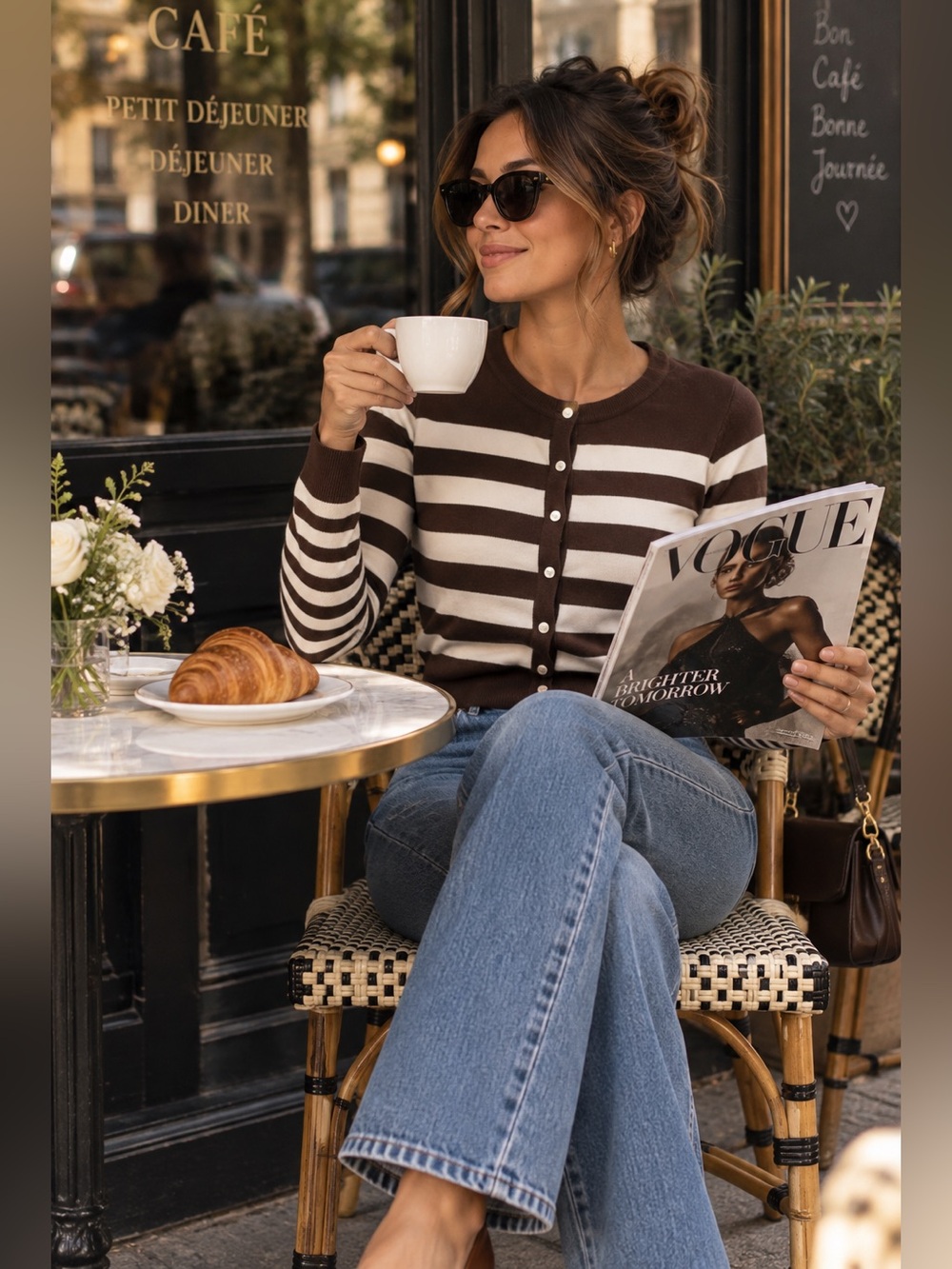 Philosophy Brown and White Striped Button-Up Cardigan